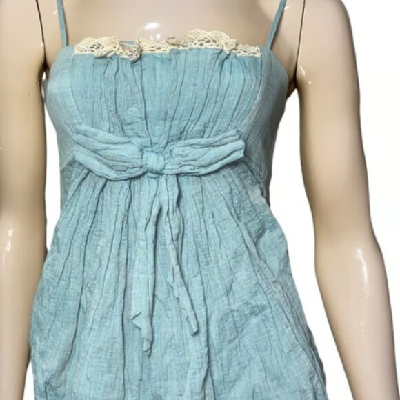 Robert Rodriguez Women’s Size 4 Blue Cotton Lace Bow Front Spaghetti Strap Top - Picture 4 of 4